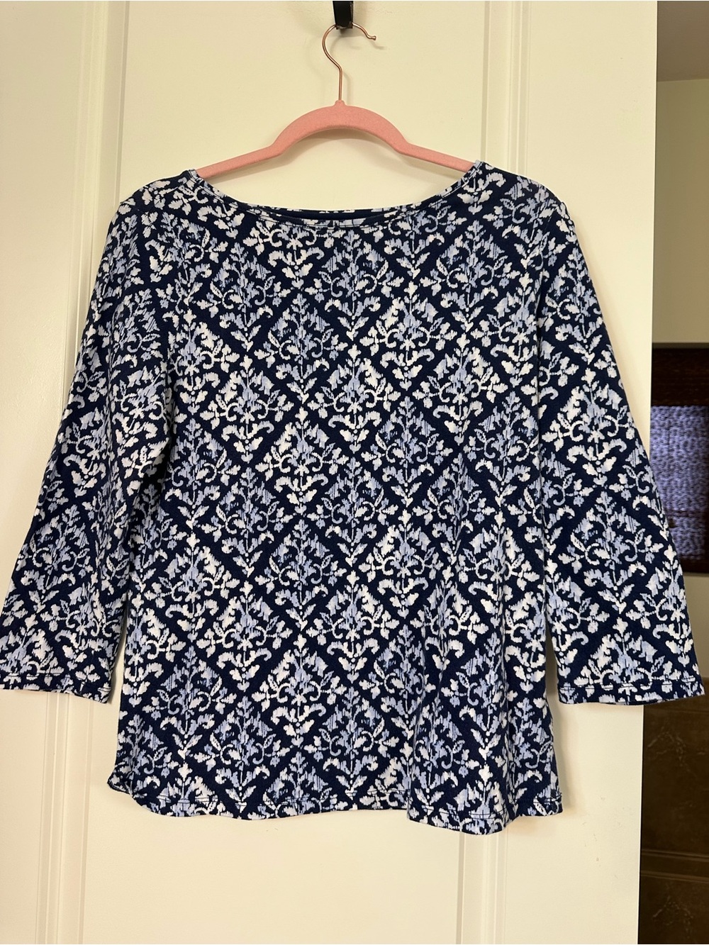 Talbots Navy and White Printed Long Sleeve Top